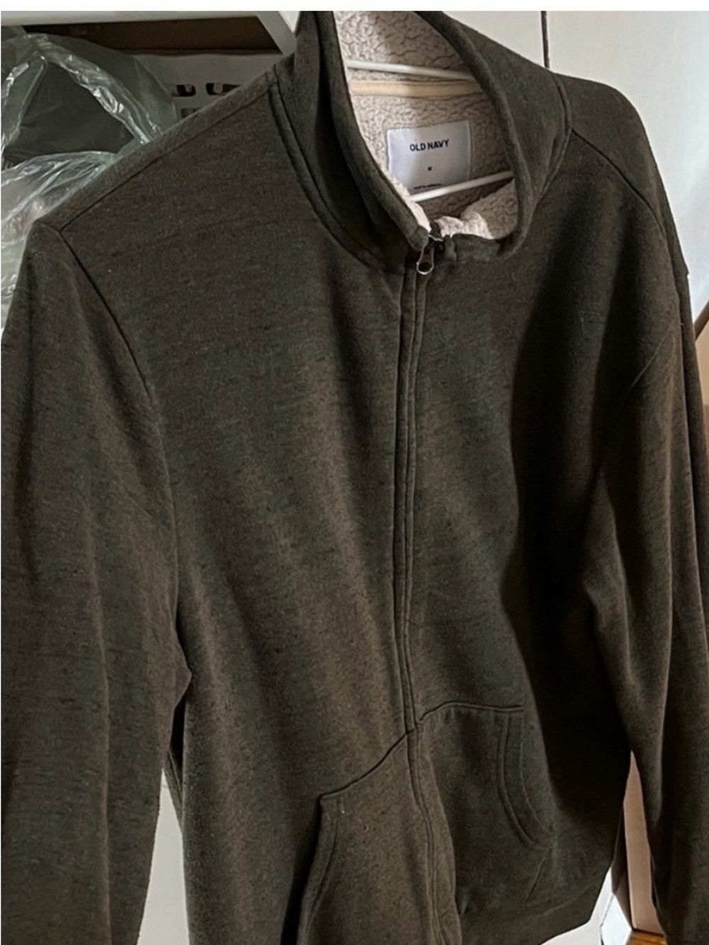 Old Navy Olive Zip-Up Sherpa-Lined Men's Hoodie